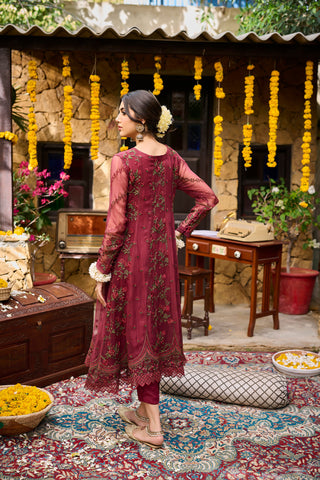 SS24DA-2363   MAROON  2PCS  EMBROIDERED KURTA WITH TROUSER