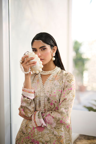 SS24DA-2357 LIGHT GREEN 2PCS HAND EMBELLISHED  SHIRT WITH TROUSER