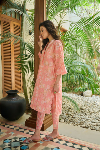 DC-2225 PINK LAWN 2PCS PRINTED KURTA WITH TROUSER