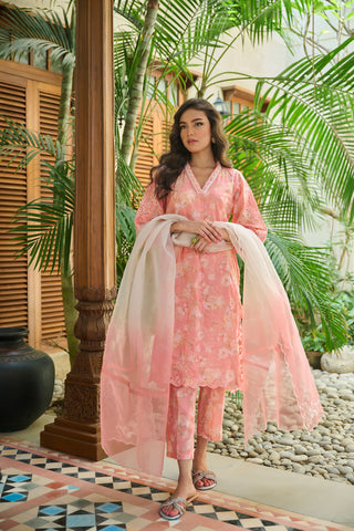 DC-2225 PINK LAWN 2PCS PRINTED KURTA WITH TROUSER