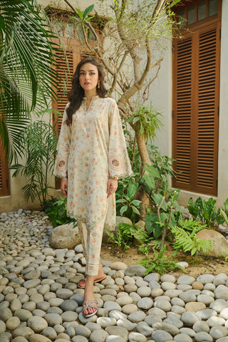 DC-2181 OFF WHITE LAWN 2PCS PRINTED KURTA WITH TROUSER