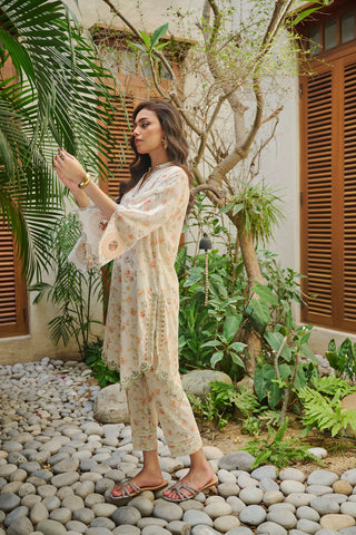DC-2181 OFF WHITE LAWN 2PCS PRINTED KURTA WITH TROUSER