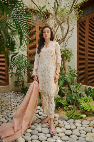 DC-2181 OFF WHITE LAWN 2PCS PRINTED KURTA WITH TROUSER