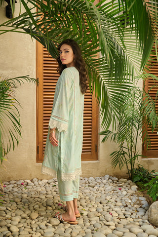 DC-2177 LIGHT GREEN LAWN 2PCS PRINTED KURTA WITH TROUSER