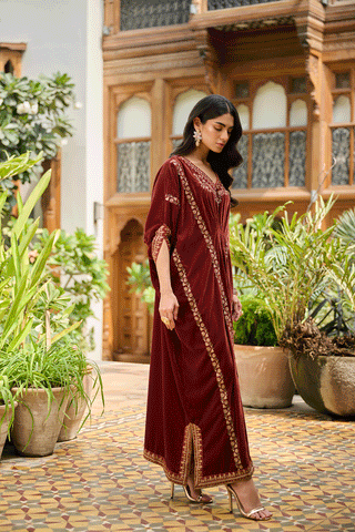 DA-1864 BROWN HAND EMBELLISHED KAFTAN