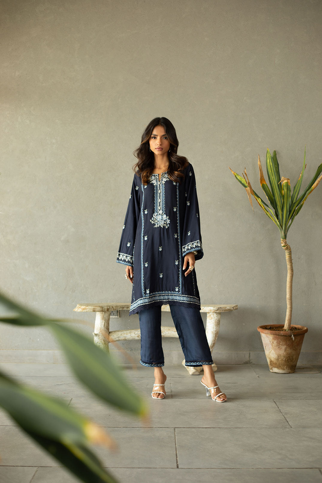 DA-2146 NAVY BLUE EMBROIDERED KURTA WITH TROUSER