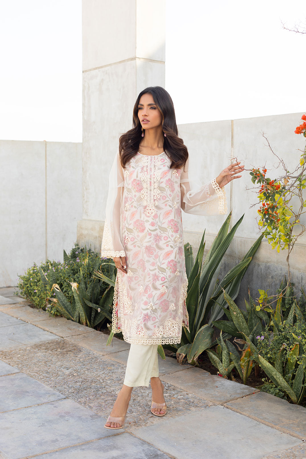 DA-2216 BEIGE EMBROIDERED KURTA WITH TROUSER