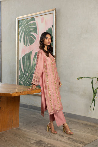 SS24DA-2288 LIGHT PINK EMBROIDERED KURTA WITH TROUSER