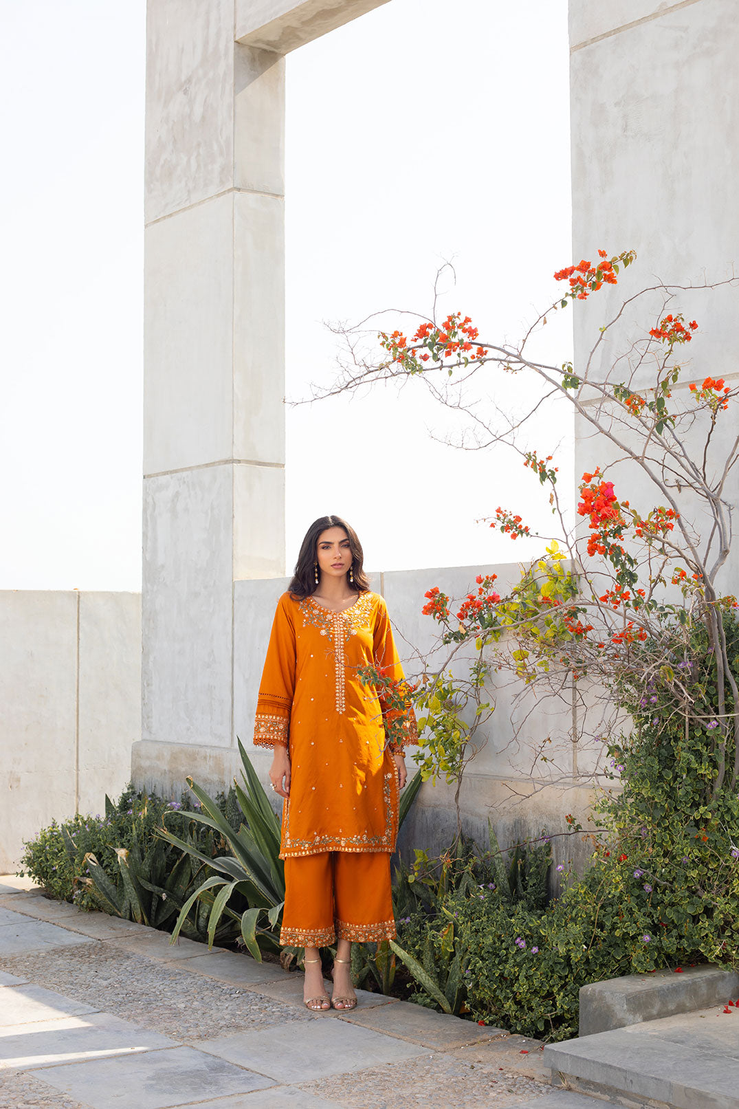 DA-2304 MUSTARD EMBROIDERED KURTA WITH TROUSER