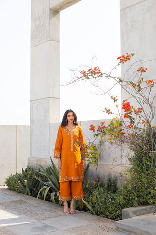 DA-2304 MUSTARD EMBROIDERED KURTA WITH TROUSER