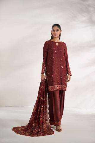 SS25DD-2593  DARK BROWN  EMBROIDERED DUPATTA