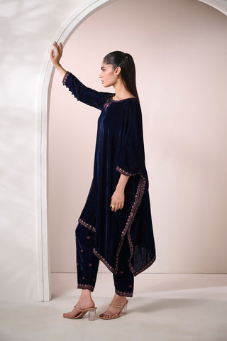FW24DA-2601   NAVY BLUE  2PCS  EMBROIDERED KURTA WITH TROUSER
