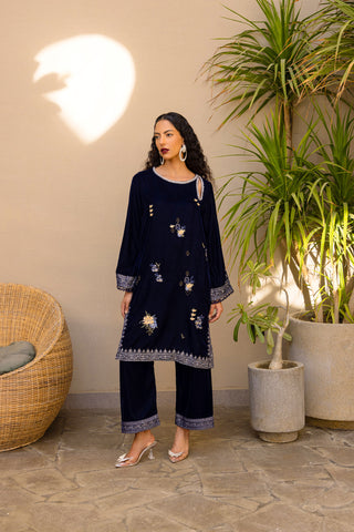 FW24DT-2615 NAVY BLUE EMBROIDERY TROUSER