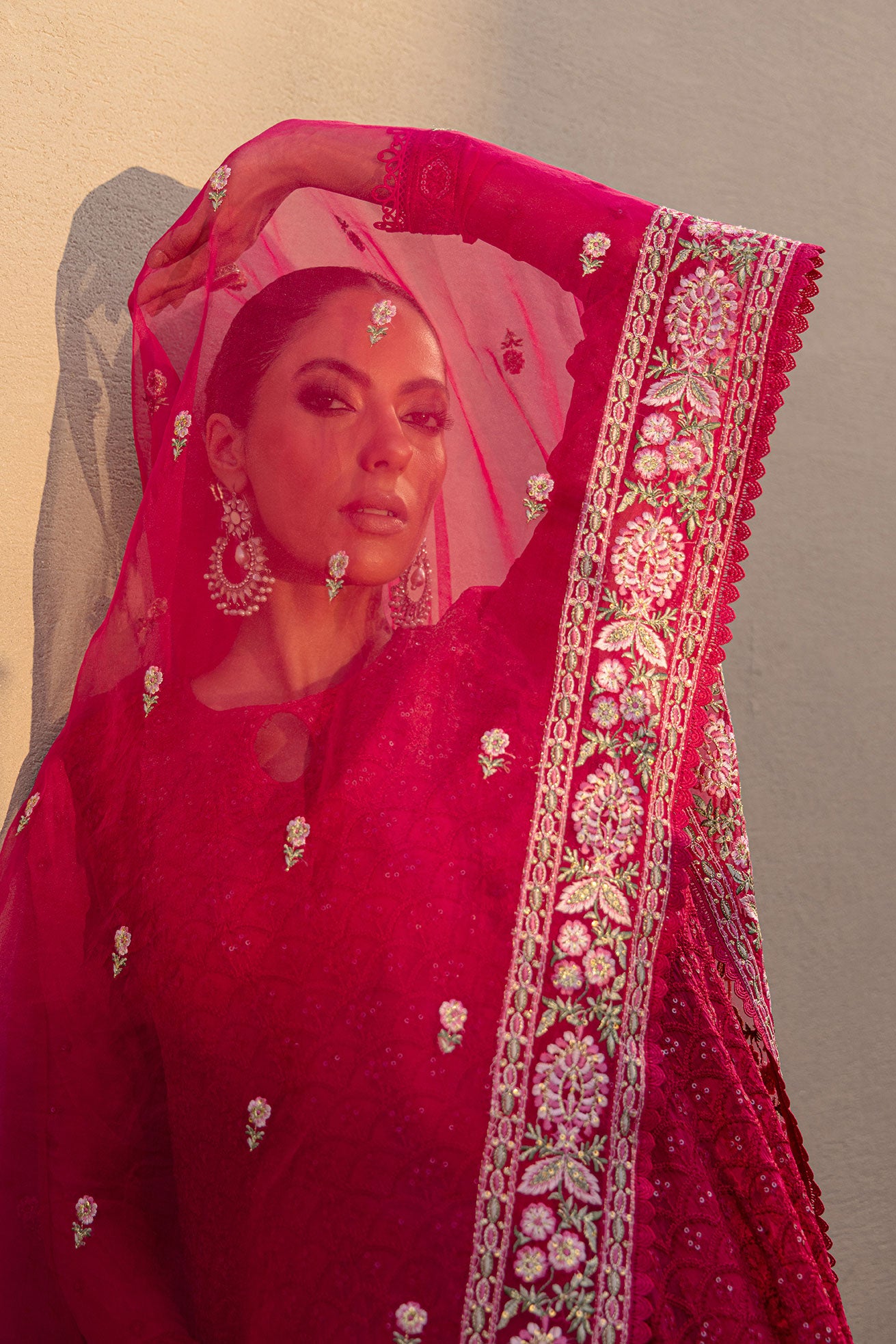 Reyah: FW24DA-2653   DARK PINK  2PCS  EMBROIDERED KURTA WITH TROUSER