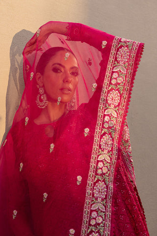 Reyah: FW24DA-2653   DARK PINK  2PCS  EMBROIDERED KURTA WITH TROUSER