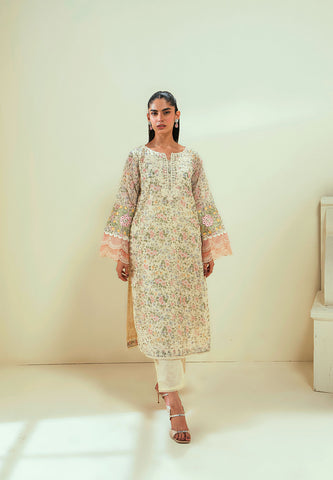 SS24DA-2592  OFF-WHITE  2PCS EMBROIDERED KURTA WITH TROUSER