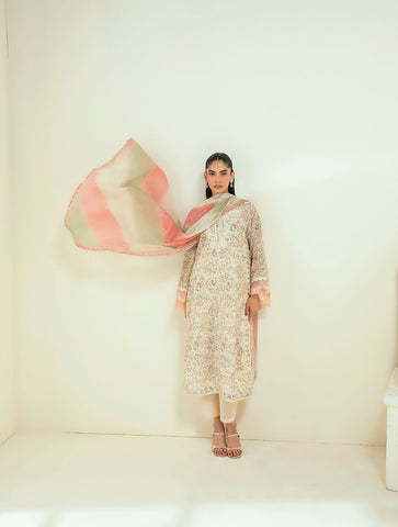 SS24DA-2592  OFF-WHITE  2PCS EMBROIDERED KURTA WITH TROUSER
