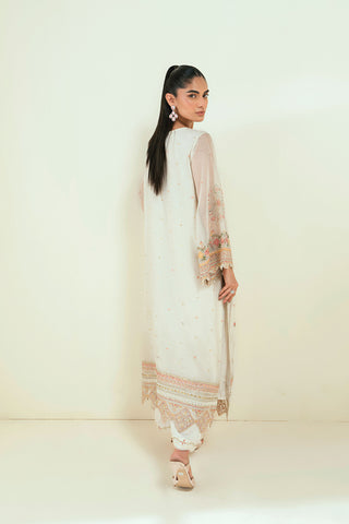 SS25DA-2693 CREAM  2PCS EMBROIDERED KURTA WITH TROUSER