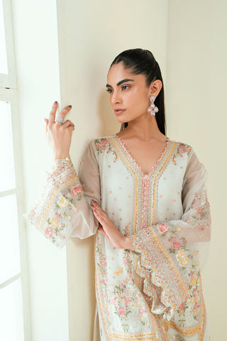 SS25DA-2693 CREAM  2PCS EMBROIDERED KURTA WITH TROUSER