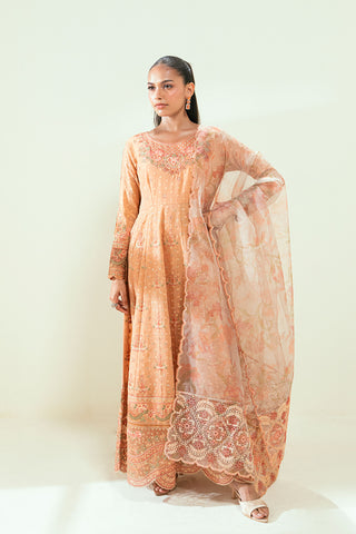 Peach embroidered dupatta for women by Dhanak