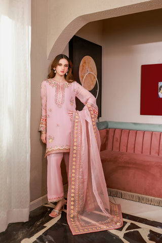 SS25DD-2714 EMBROIDERY PINK DUPATTA
