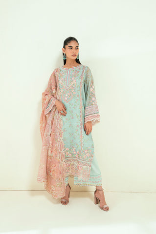 SS25DA-2722   L-GREEN  2PCS  EMBROIDERED  KURTA WITH TROUSER