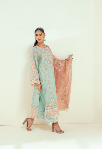 SS25DA-2722   L-GREEN  2PCS  EMBROIDERED  KURTA WITH TROUSER