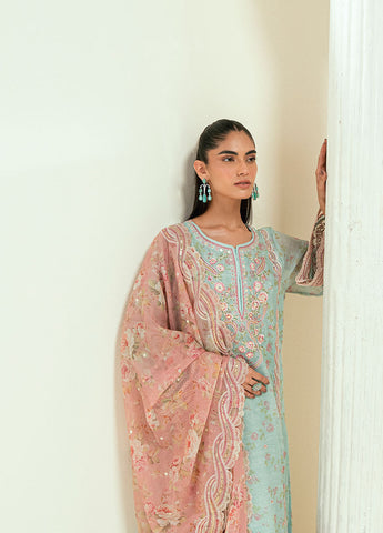 SS25DA-2722   L-GREEN  2PCS  EMBROIDERED  KURTA WITH TROUSER
