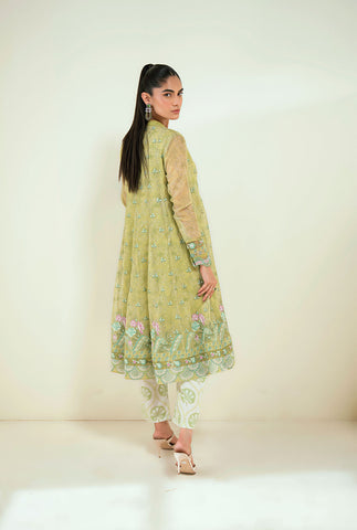 SS25DA-2729   L-GREEN  2PCS  EMBROIDERED KURTA WITH TROUSER