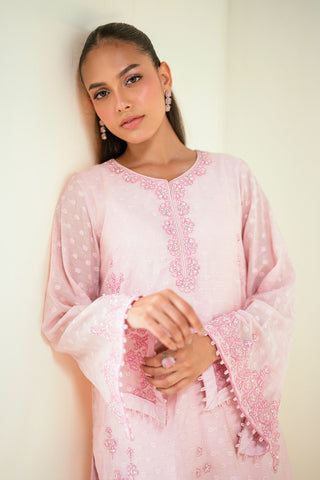 SS25DA-2730 PINK  2PCS EMBROIDERED KURTA WITH TROUSER