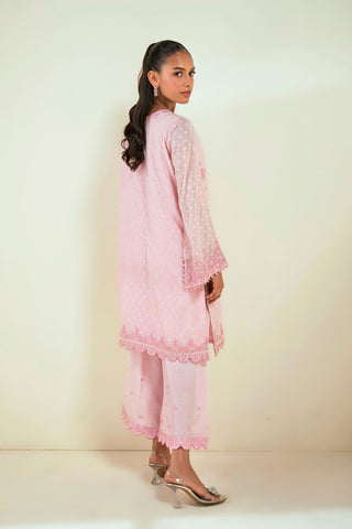 SS25DA-2730 PINK  2PCS EMBROIDERED KURTA WITH TROUSER