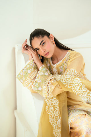 SS25DA-2741  YELLOW  2PCS  EMBROIDERED KURTA WITH TROUSER