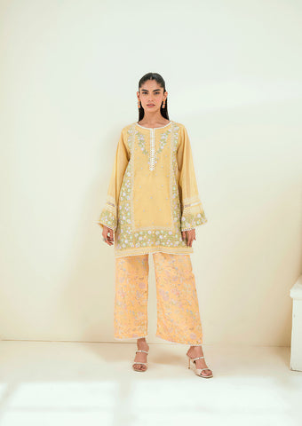SS25DA-2741  YELLOW  2PCS  EMBROIDERED KURTA WITH TROUSER