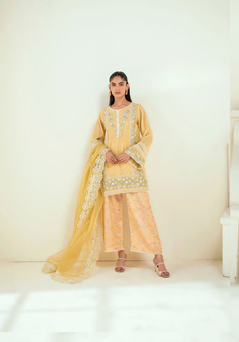 SS25DA-2741  YELLOW  2PCS  EMBROIDERED KURTA WITH TROUSER