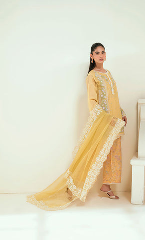 SS25DA-2741  YELLOW  2PCS  EMBROIDERED KURTA WITH TROUSER