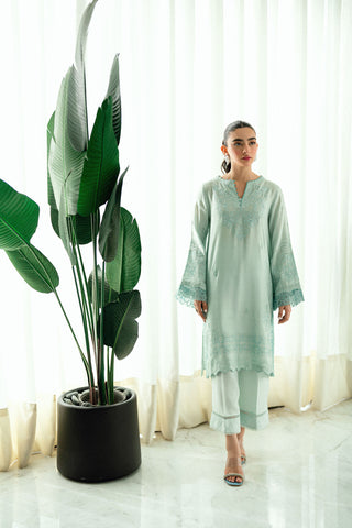 SS25DA-2747 MINT GREEN  2PCS EMBROIDERED KURTA WITH TROUSER