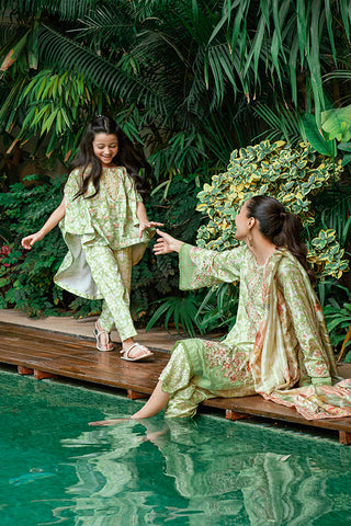 SS25DA-2751 L-GREEN 2PCS  HAND EMBELLISHED KURTA WITH TROUSER