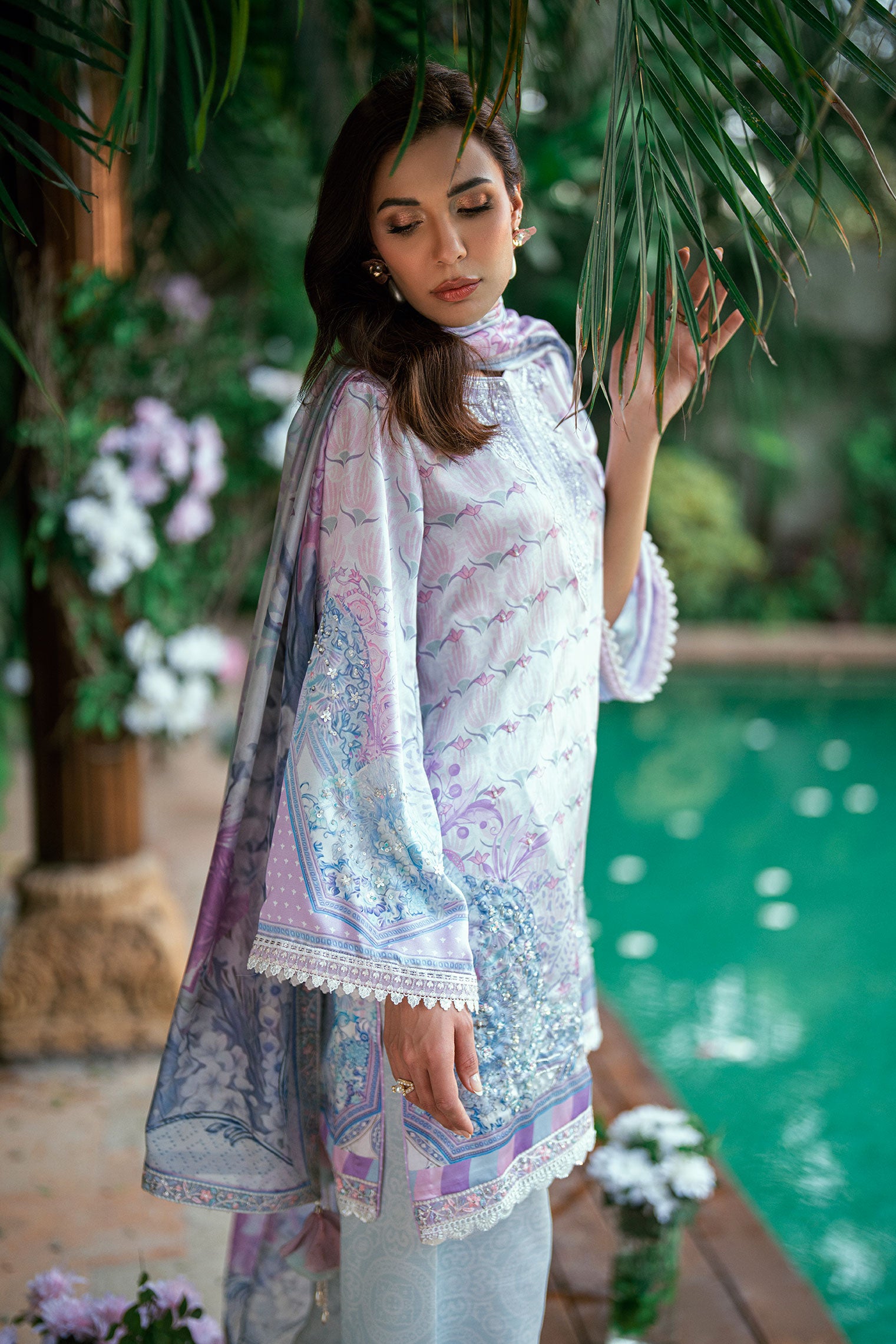 SS25DA-2752 SKY BLUE 2PCS  EMBROIDERED KURTA WITH TROUSER