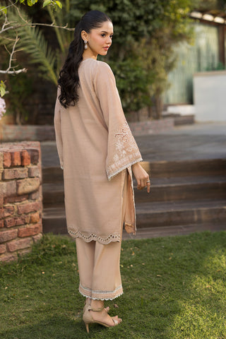 SS25DA-2763 BEIGE 2PCS  EMBROIDERED KURTA WITH TROUSER