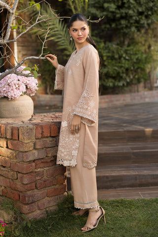 SS25DA-2763 BEIGE 2PCS  EMBROIDERED KURTA WITH TROUSER