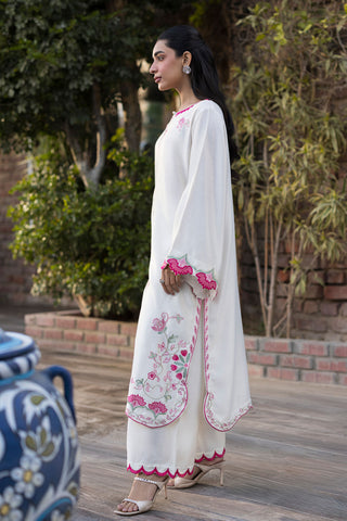 SS25DA-2766  CREAM  2PCS  EMBROIDERED KURTA WITH TROUSER