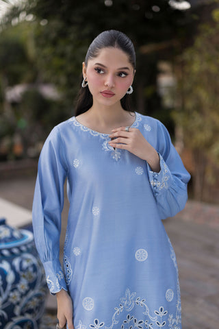 SS25DA-2767   SKY BLUE  2PCS  EMBROIDERED KURTA WITH TROUSER