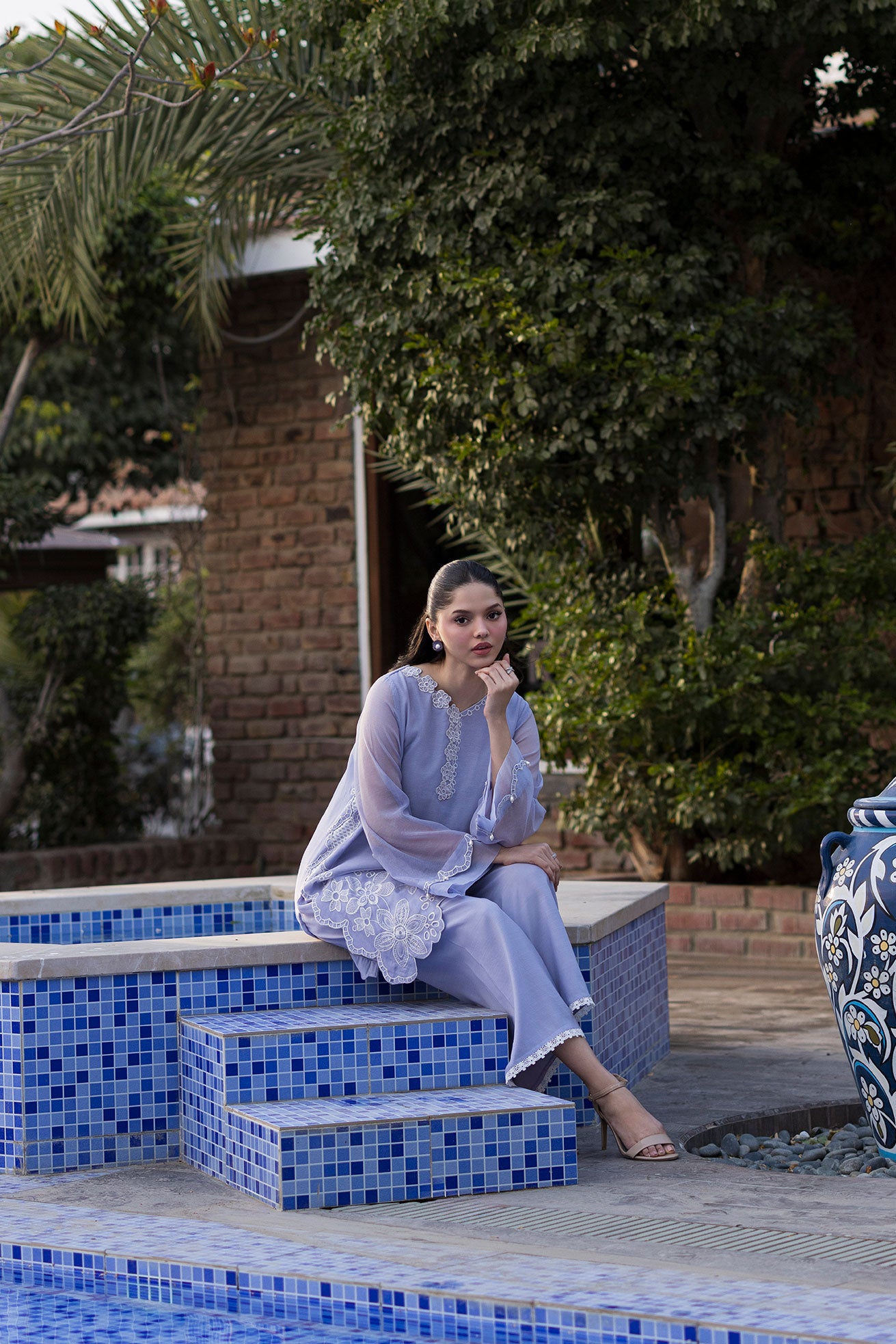 SS25DA-2769  LAVENDER  2PCS  EMBROIDERED KURTA WITH TROUSER