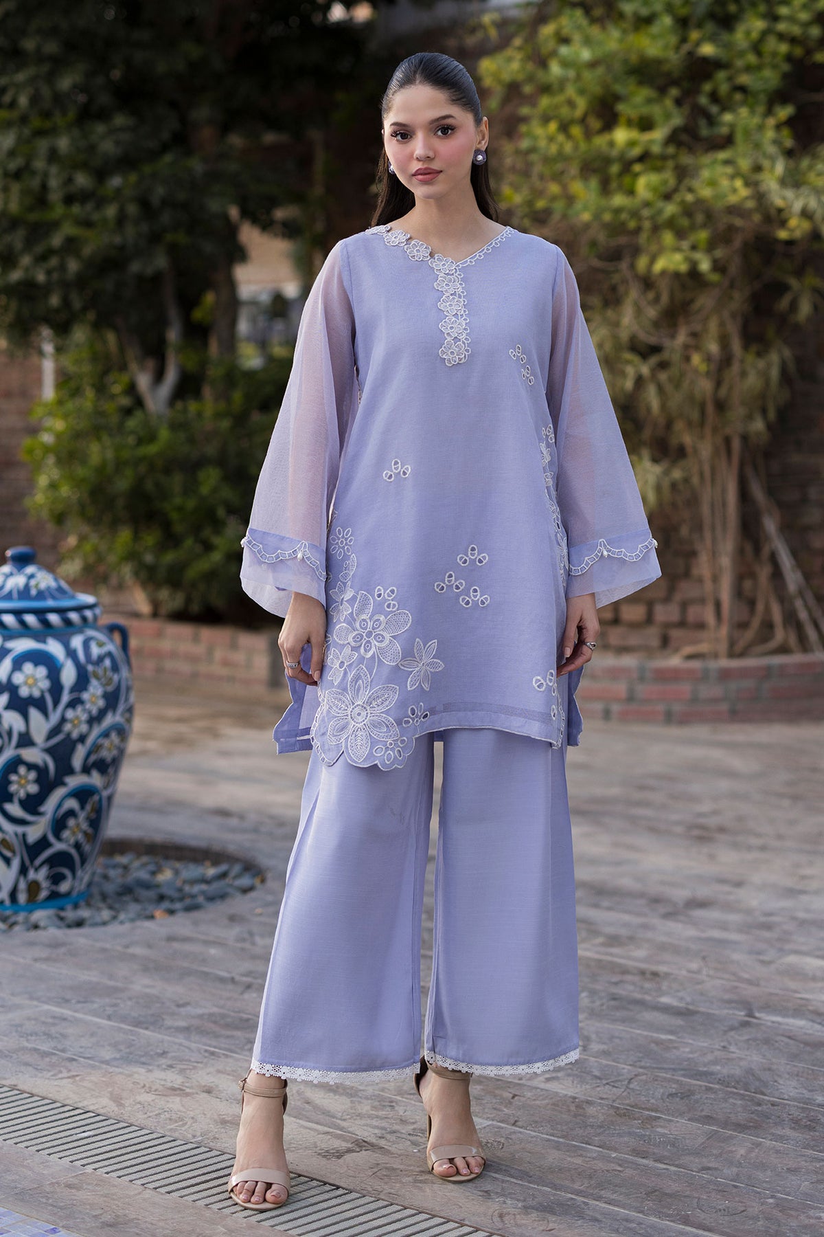 SS25DA-2769  LAVENDER  2PCS  EMBROIDERED KURTA WITH TROUSER