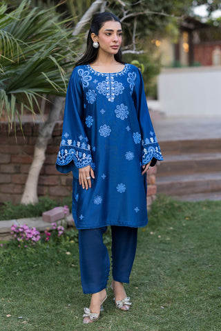 SS25DA-2776   BLUE  2PCS  EMBROIDERED KURTA WITH TROUSER