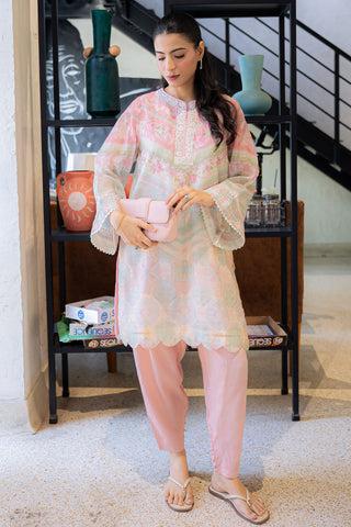 FW25DA-2857 L-PINK 2PCS  EMBROIDERED KURTA WITH TROUSER