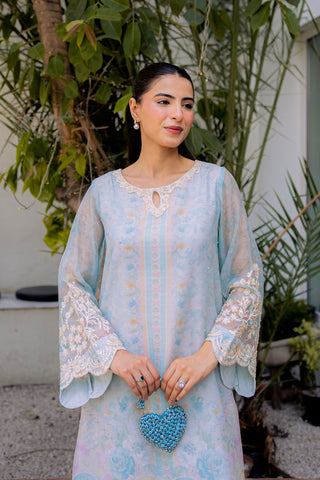 FW25DA-2858 SKY BLUE 2PCS  EMBROIDERED KURTA WITH TROUSER