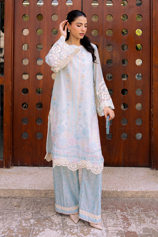 FW25DA-2858 SKY BLUE 2PCS  EMBROIDERED KURTA WITH TROUSER