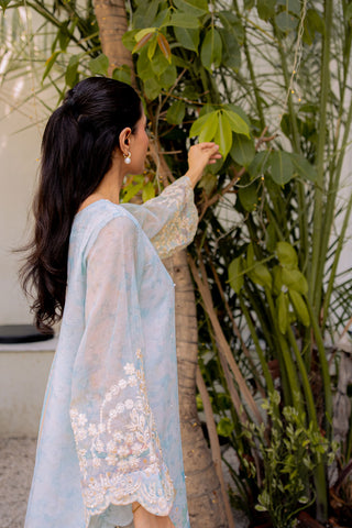 FW25DA-2858 SKY BLUE 2PCS  EMBROIDERED KURTA WITH TROUSER