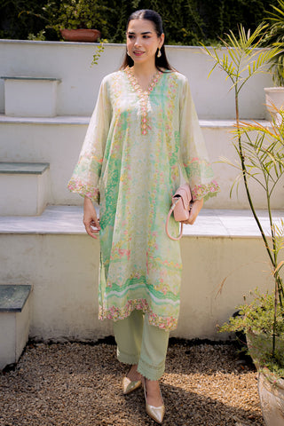 FW25DA-2859 GREEN 2PCS  EMBROIDERED KURTA WITH TROUSER